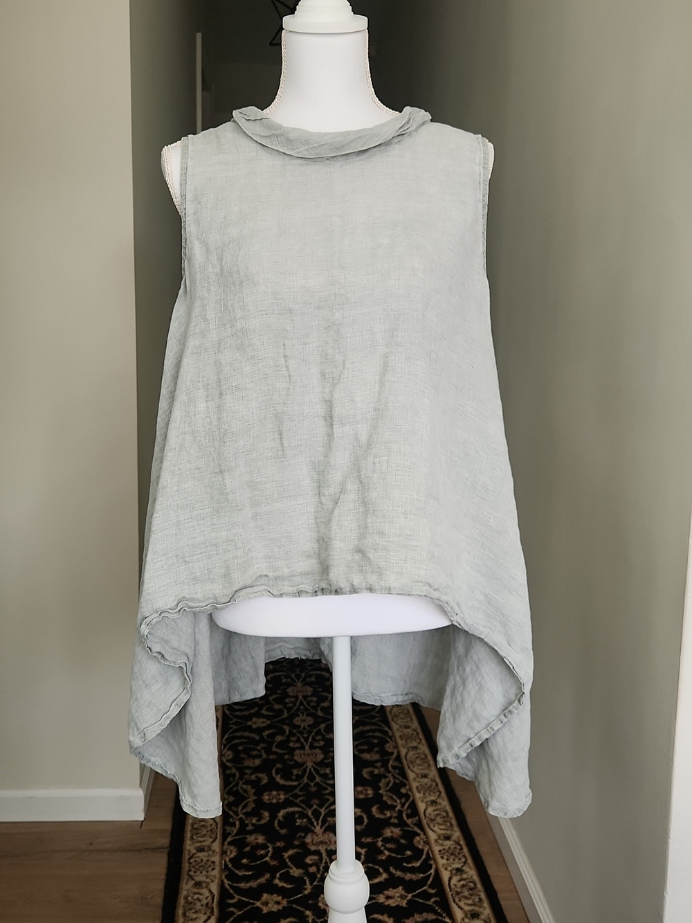 Tina Stephens Alanna Linen A-Line Roll Neck Tunic Tank Top Chambray Italy S-L